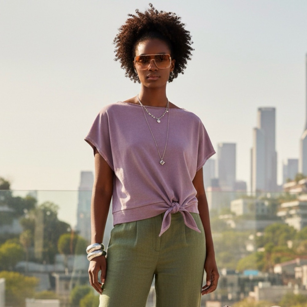 Lilac Purple Balletcore Tie-Front Women's Top